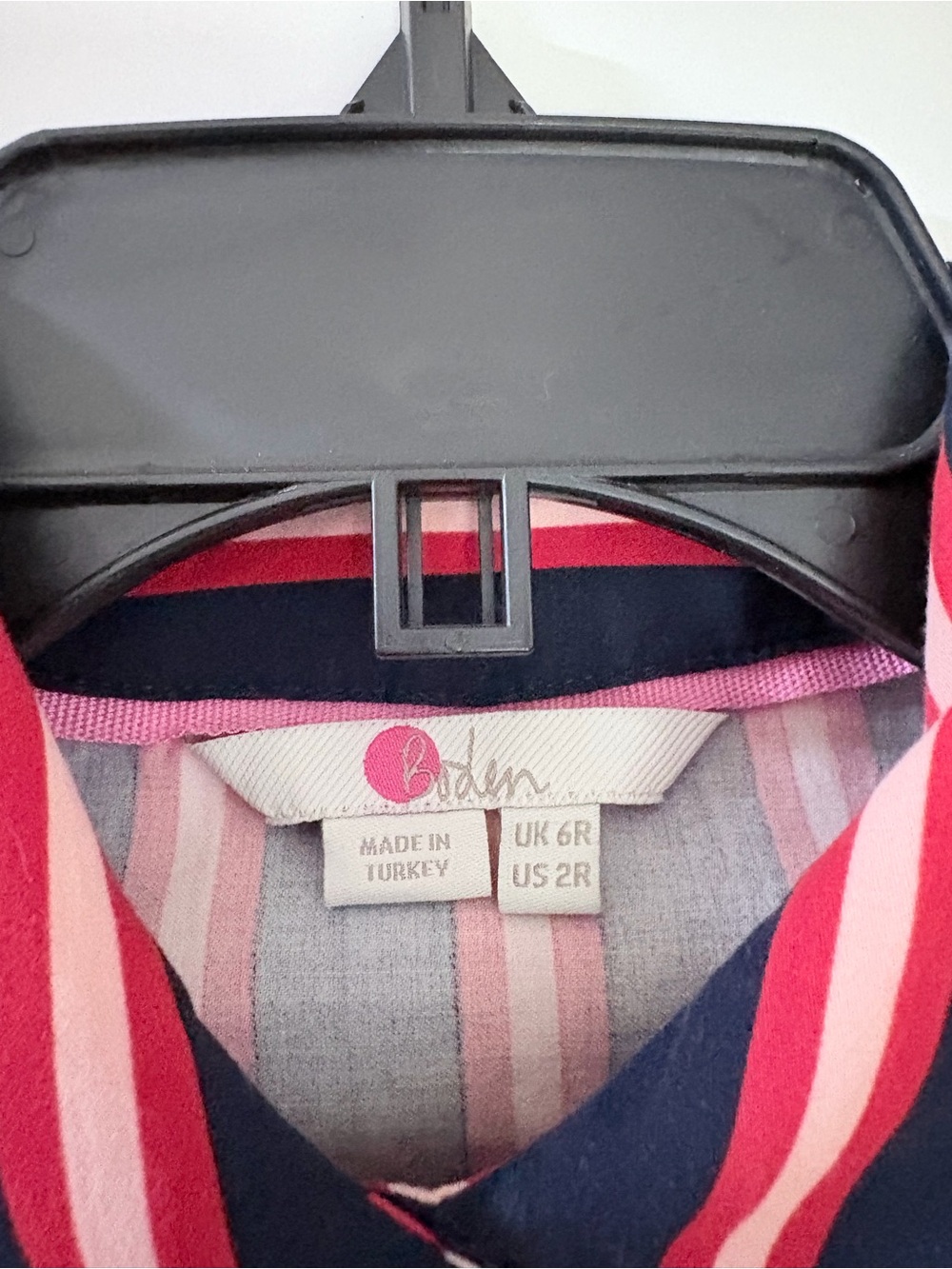 Boden Navy Dress with Pink and White Stripes — Button-Front Midi - Picture 2 of 3